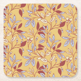 Porta-copo De Papel Quadrado Elegant Floral Pattern with Red and Blue Leaves