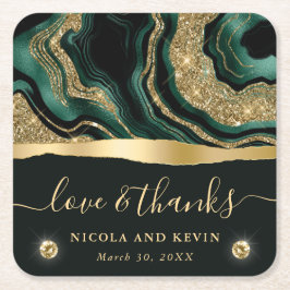 Porta-copo De Papel Quadrado Elegant Green  Folha e Glitter Dourado Casamento d