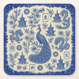 Porta-copo De Papel Quadrado Elegant Mahjong Toile Paper Coaster Set
