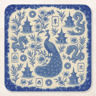 Porta-copo De Papel Quadrado Elegant Mahjong Toile Paper Coaster Set