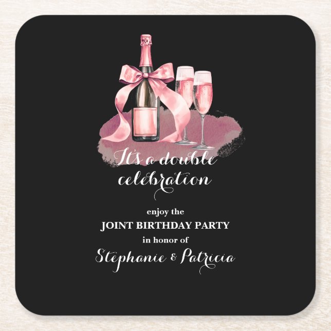 Porta-copo De Papel Quadrado Elegant Pink Double Celebration Joint Birthday (Frente)