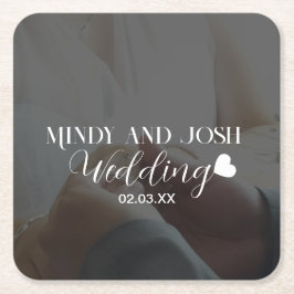 Porta-copo De Papel Quadrado Elegant Script Heart Photo 