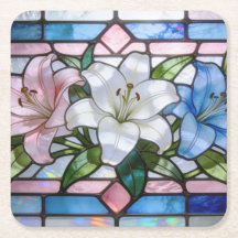 Elegant Stained Glass Lily Floral Design in Soft P