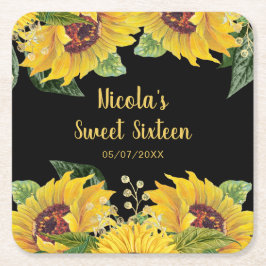 Porta-copo De Papel Quadrado Elegant Sunflowers and Foliage Sweet Sixteen