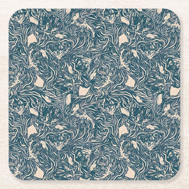 Porta-copo De Papel Quadrado Elegant Teal Botanical Swirl Seamless Pattern (Frente)