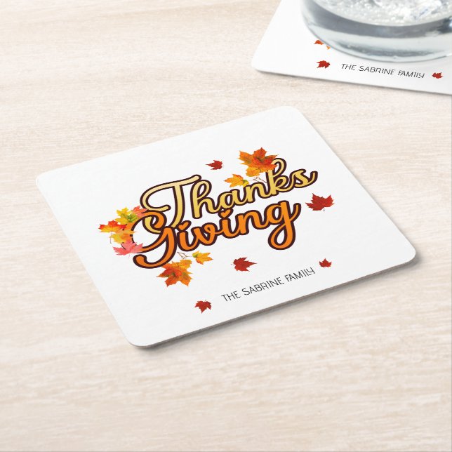 Porta-copo De Papel Quadrado Elegant Thanksgiving foliage autumn fall  (Inclinado)