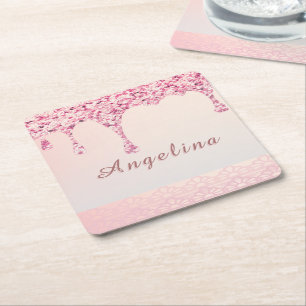 Porta-copo De Papel Quadrado Elegante Brilho Cor-de-Rosa Glamour Gotejante