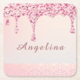 Porta-copo De Papel Quadrado Elegante Brilho Cor-de-Rosa Glamour Gotejante