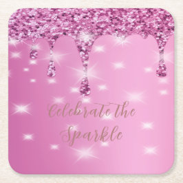 Porta-copo De Papel Quadrado Elegante Brilho Rosa Quente Gotejante Despedida de