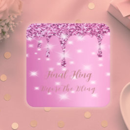 Porta-copo De Papel Quadrado Elegante Brilho Rosa Quente Gotejante Despedida de