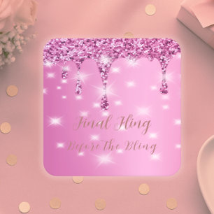 Porta-copo De Papel Quadrado Elegante Brilho Rosa Quente Gotejante Despedida de