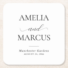 Porta-copo De Papel Quadrado Elegante Caligrafia de Letra Clássica Casamento