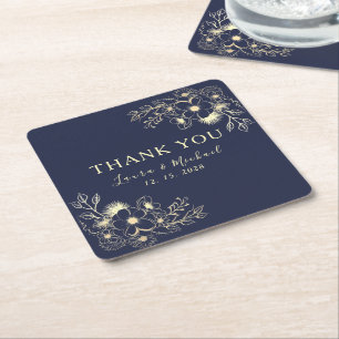 Porta-copo De Papel Quadrado Elegante Casamento Azul Marinho Obrigado 