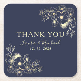 Porta-copo De Papel Quadrado Elegante Casamento Azul Marinho Obrigado