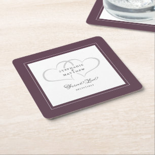 Porta-copo De Papel Quadrado Elegante Casis Roxo Casamento Corações Amor Eterno