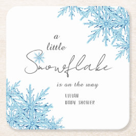 Porta-copo De Papel Quadrado Elegante Chá de fraldas de floco de neve azul-azul