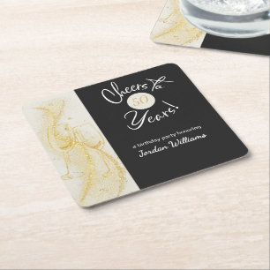 Porta-copo De Papel Quadrado Elegante Cinza Dourado Parabéns pelos 50 Anos