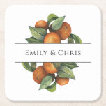 Porta-copo De Papel Quadrado Elegante Citrus Botânica Greenery<br><div class="desc">Bonito, elegante, moderna e boêmica, personalizada e personalizada porta copos de papel quadrado de casamento para sua ocasião especial! O design corresponde ao resto da Coleção de Folhagem de Folha de Folha Laranja. A fruta laranja com cor d'água com folhas escura e verde-claro, folhas com folhagem do lado da borda,...</div>