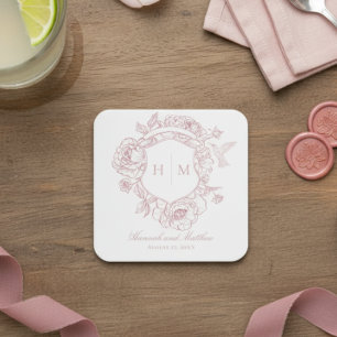 Porta-copo De Papel Quadrado Elegante Crista de Pássaro em Chinoiserie Rosa Cas