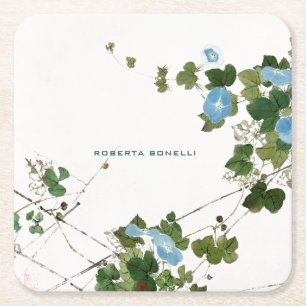 Porta-copo De Papel Quadrado Elegante de Litografia de Nome Floral Minimalista