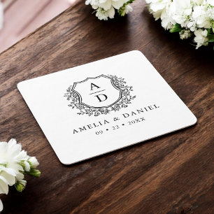 Porta-copo De Papel Quadrado Elegante de Peste Floral de Casamento Monograma