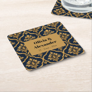 Porta-copo De Papel Quadrado Elegante Design de Motivo Vintage em Damasco Doura