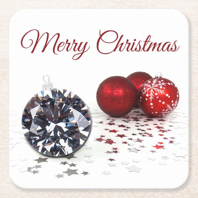 Porta-copo De Papel Quadrado Elegante Diamante e Enfeites de natal Vermelhos (Frente)