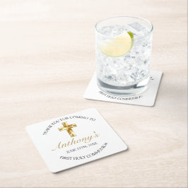 Porta-copo De Papel Quadrado Elegante Dourada Primeira Sagrada Comunhão Obrigad