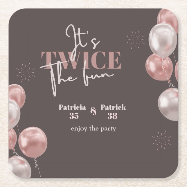 Porta-copo De Papel Quadrado Elegante É um aniversário conjunto duas vezes dive (Frente)