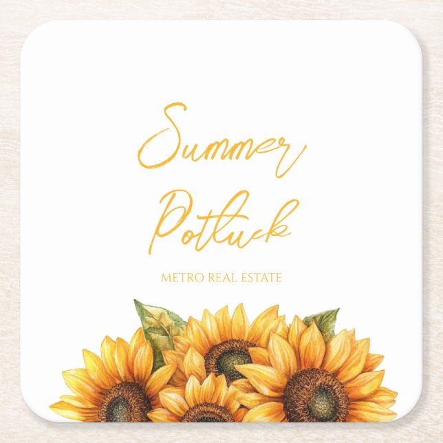 Porta-copo De Papel Quadrado Elegante Elegant Company Summer Event (Frente)