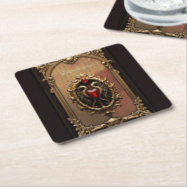 Porta-copo De Papel Quadrado Elegante emblema cardíaco luxuoso.