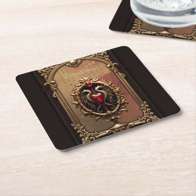 Porta-copo De Papel Quadrado Elegante emblema cardíaco luxuoso. (Inclinado)