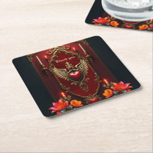 Porta-copo De Papel Quadrado Elegante emblema cardíaco luxuoso.