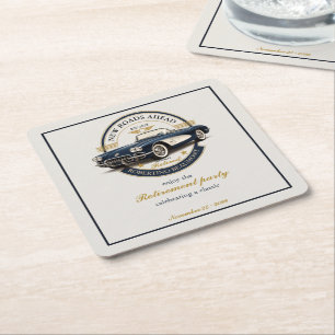 Porta-copo De Papel Quadrado Elegante Emblema Vintage Azul Festa de Aposentador