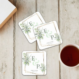 Porta-copo De Papel Quadrado Elegante Eucalyptus deixa Festa de casamento verde