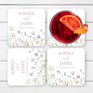 Porta-copo De Papel Quadrado Elegante Flor de Campo Floral Flores Casamento