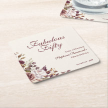Elegante Floral Burgundy Fabuloso Cinquenta Aniver