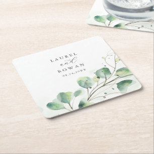 Porta-copo De Papel Quadrado Elegante Greenery Wedding