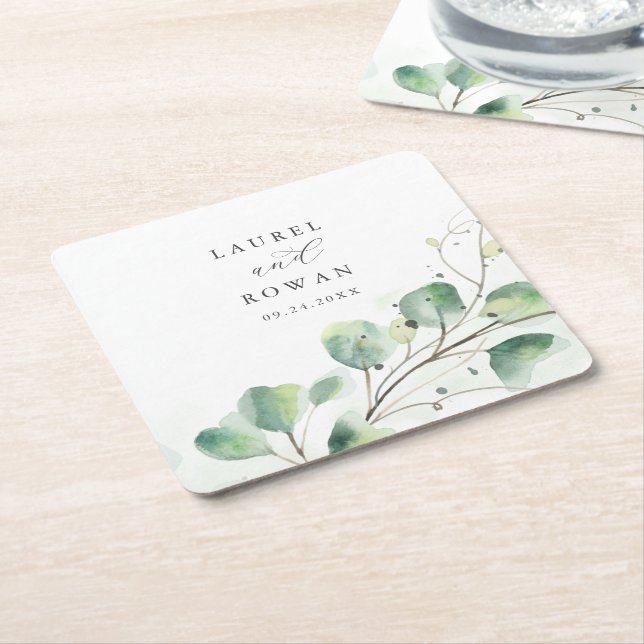 Porta-copo De Papel Quadrado Elegante Greenery Wedding (Inclinado)
