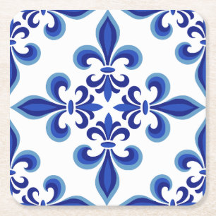 Porta-copo De Papel Quadrado Elegante Jantar em Azul Damasco