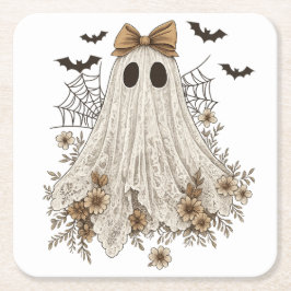 Porta-copo De Papel Quadrado Elegante Lace Ghost com Arco | Floral Ghost