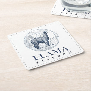 Porta-copo De Papel Quadrado Elegante Llama com texto Globe e Reino Llama