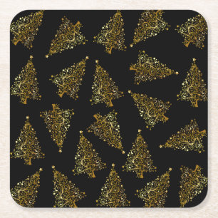 Porta-copo De Papel Quadrado Elegante moderno padrão da árvore de Natal doura