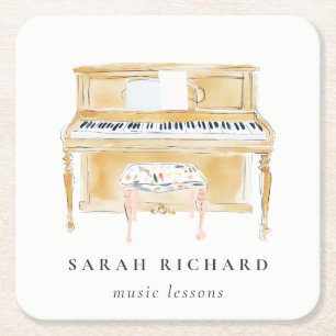Porta-copo De Papel Quadrado Elegante Músico de Piano com Música em Aquarela Pr