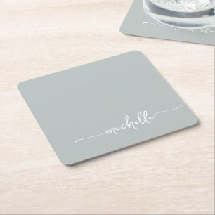 Porta-copo De Papel Quadrado Elegante Nome com Monograma em Verde Sálvia Script