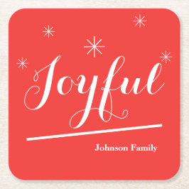 Porta-copo De Papel Quadrado Elegante Nome Personalizado de Natal Vermelho Joyf