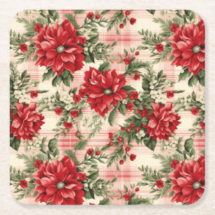 Porta-copo De Papel Quadrado Elegante Poinsettia de Natal Vermelho