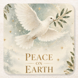 Porta-copo De Papel Quadrado Elegante Pombo de Natal, Paz na Terra estilo Branc