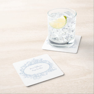 Porta-copo De Papel Quadrado Elegante Recepção de Casamento Azul Floral Casa Ab