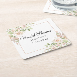 Porta-copo De Papel Quadrado Elegante Rosa Aquarela Rosa Floral Chá de Noiva